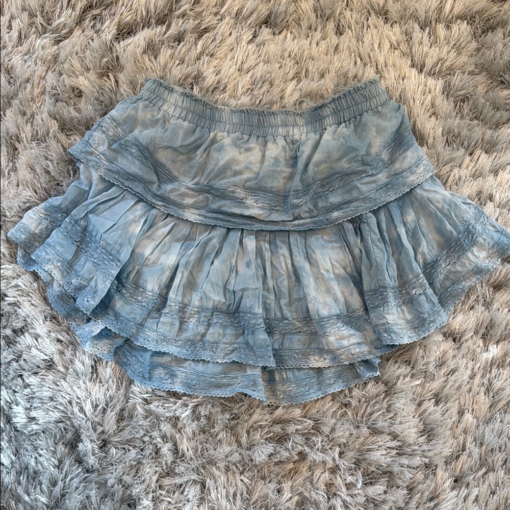 LoveShackFancy Sky Blue Ruffled Mini Skirt